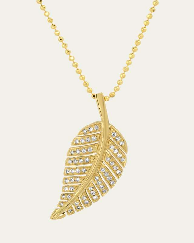 18K Yellow Gold Small Leaf Diamond Necklace